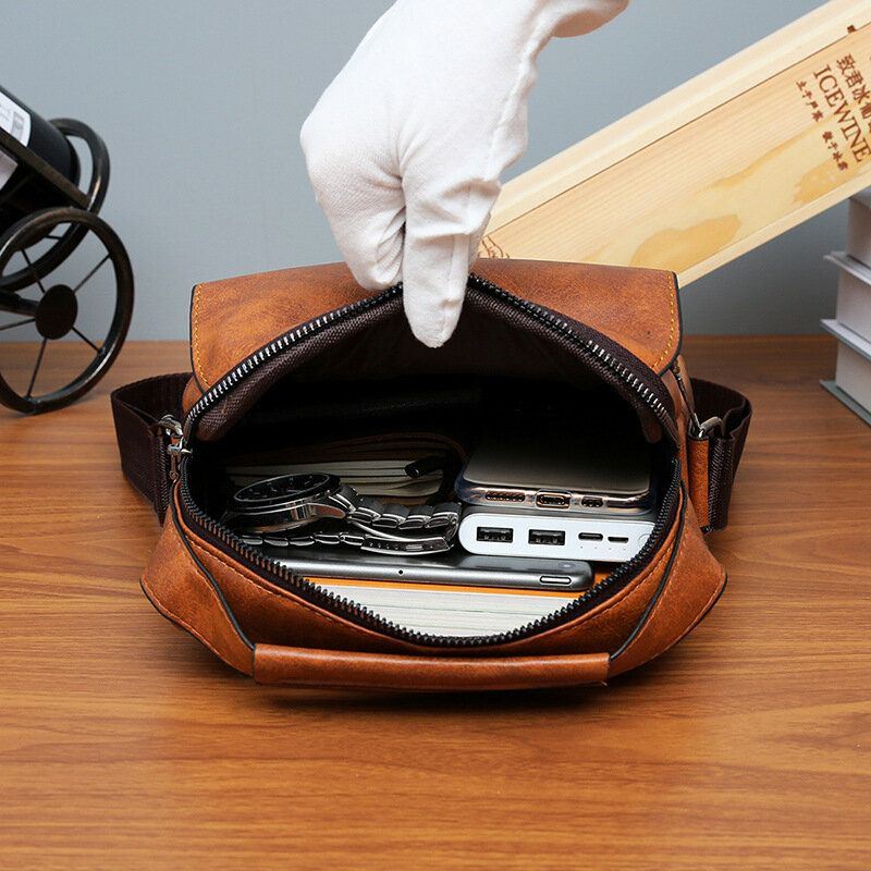 Miesten Pu Nahka Monitaskuinen Varkaudenesto Retro Crossbody Laukut Olkalaukku Käsilaukku Olkalaukku Salkku