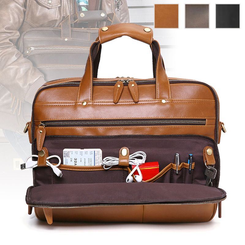 Miesten Pu Nahka Monitoimi Suuri Kapasiteetti Vintage 14 Tuuman Kannettava Laukku Monikerroksinen Salkku Käsilaukku Crossbody Laukku