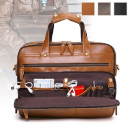 Miesten Pu Nahka Monitoimi Suuri Kapasiteetti Vintage 14 Tuuman Kannettava Laukku Monikerroksinen Salkku Käsilaukku Crossbody Laukku