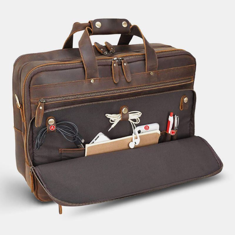 Miesten Pu Nahka Monitoimi Suuri Kapasiteetti Vintage 14 Tuuman Kannettava Laukku Monikerroksinen Salkku Käsilaukku Crossbody Laukku