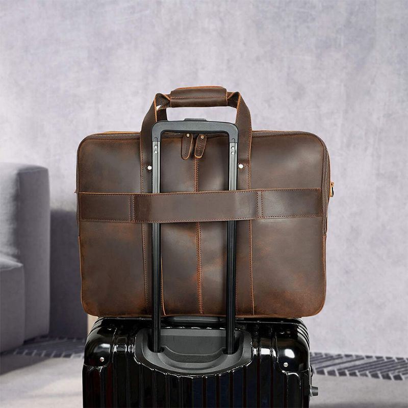 Miesten Pu Nahka Monitoimi Suuri Kapasiteetti Vintage 14 Tuuman Kannettava Laukku Monikerroksinen Salkku Käsilaukku Crossbody Laukku