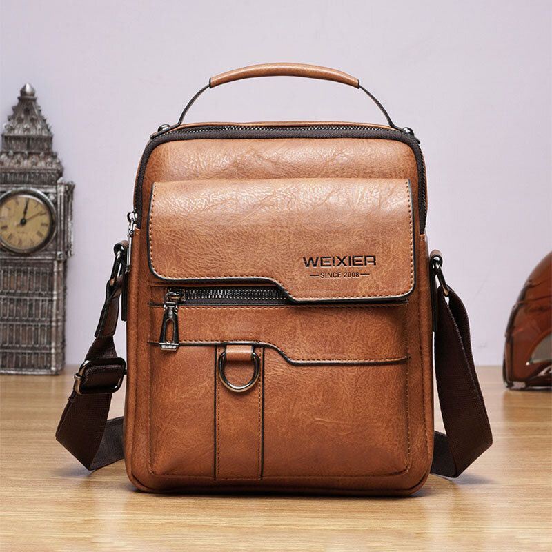 Miesten Pu Nahka Retro Business Suuri Tilavuus Monitaskuinen Yksivärinen Olkalaukku Crossbody Bag