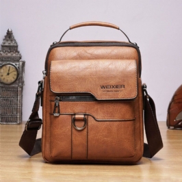 Miesten Pu Nahka Retro Business Suuri Tilavuus Monitaskuinen Yksivärinen Olkalaukku Crossbody Bag