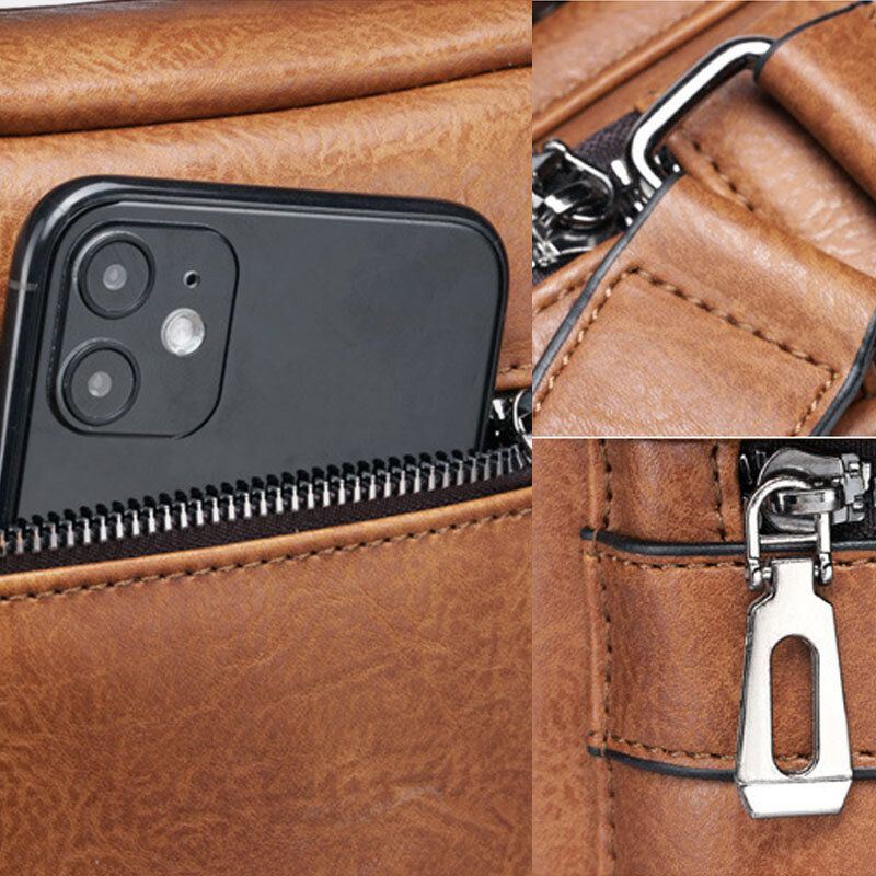 Miesten Pu Nahka Retro Business Suuri Tilavuus Monitaskuinen Yksivärinen Olkalaukku Crossbody Bag