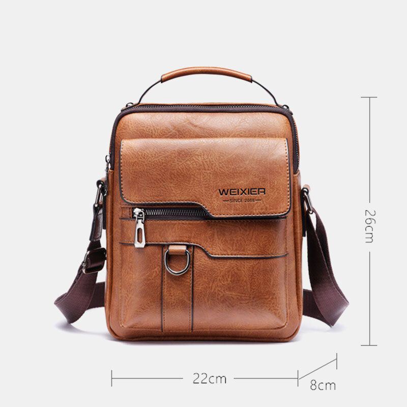Miesten Pu Nahka Retro Business Suuri Tilavuus Monitaskuinen Yksivärinen Olkalaukku Crossbody Bag