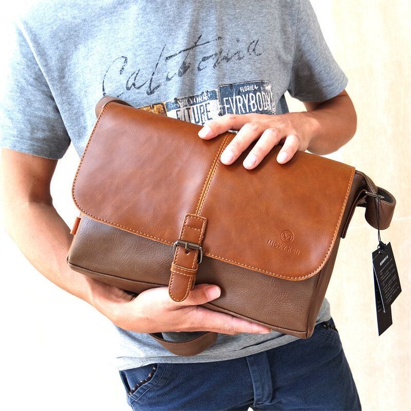 Miesten Pu Nahka Suuri Kapasiteetti Varkaudenesto Päällinen Vetoketju Vintage Rento Messenger Bag Crossbody Laukku Olkalaukku