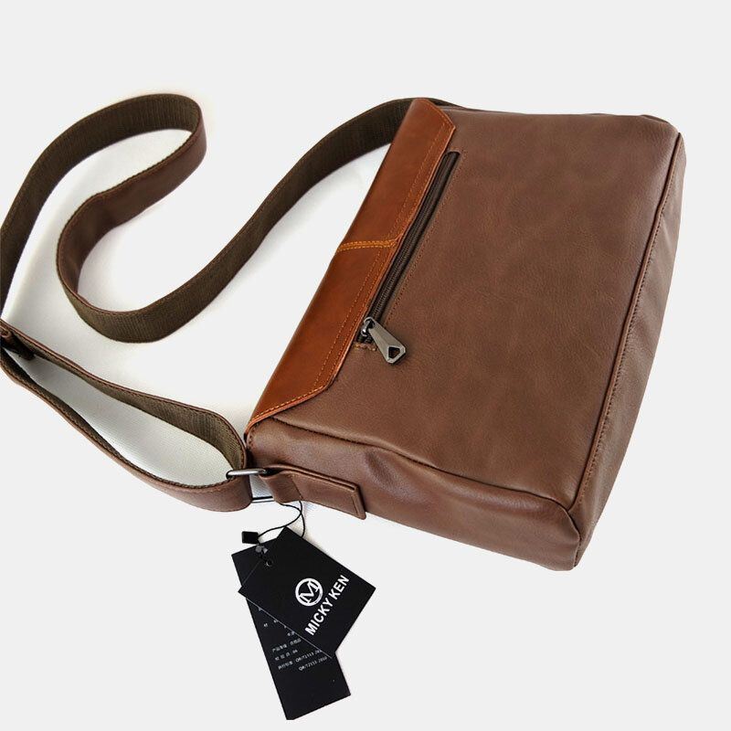 Miesten Pu Nahka Suuri Kapasiteetti Varkaudenesto Päällinen Vetoketju Vintage Rento Messenger Bag Crossbody Laukku Olkalaukku