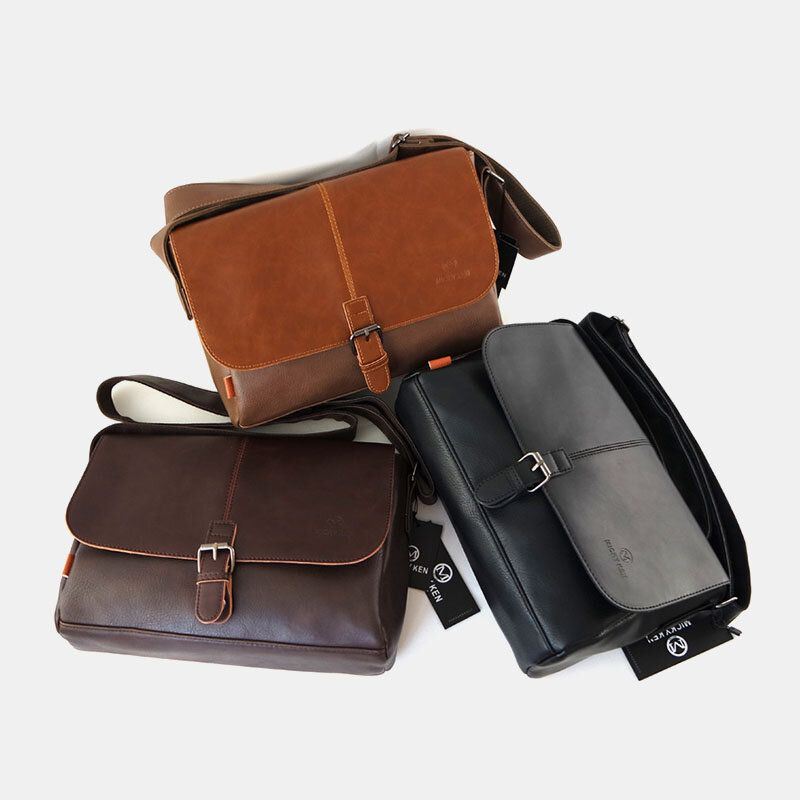 Miesten Pu Nahka Suuri Kapasiteetti Varkaudenesto Päällinen Vetoketju Vintage Rento Messenger Bag Crossbody Laukku Olkalaukku