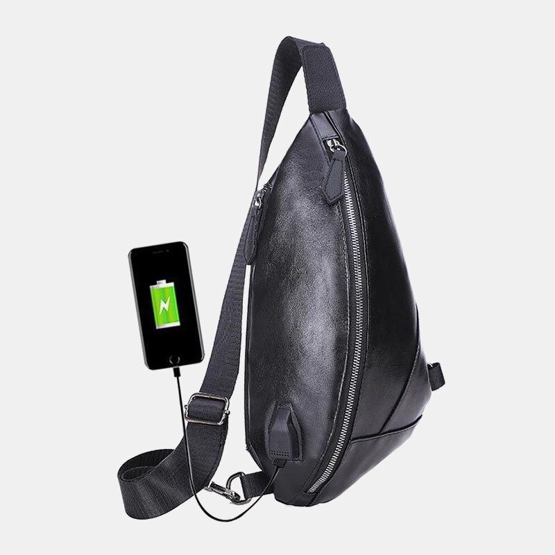 Miesten Pu Nahka Usb Lataus Vedenpitävä Rento Crossbody Laukku Rintalaukku Sling Bag
