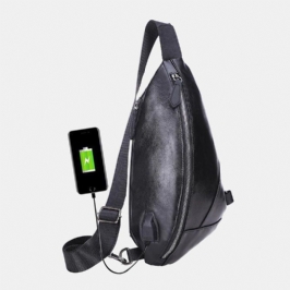 Miesten Pu Nahka Usb Lataus Vedenpitävä Rento Crossbody Laukku Rintalaukku Sling Bag