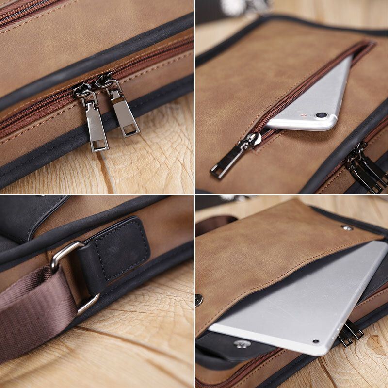 Miesten Pu Nahka Varkaudenesto Brittiläinen Retro Crossbody Laukut Olkalaukku Olkalaukku