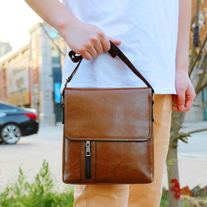 Miesten Pu-nahka Varkaudenesto Olkapää Suuri Kapasiteetti Retro 6.3 Tuuman Puhelinlaukku Crossbody Laukut