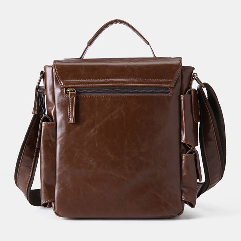 Miesten Pu Nahka Vintage Business Monitoimi Monitoimikorttipaikat Useita Taskuja Crossbody Laukku Olkalaukku