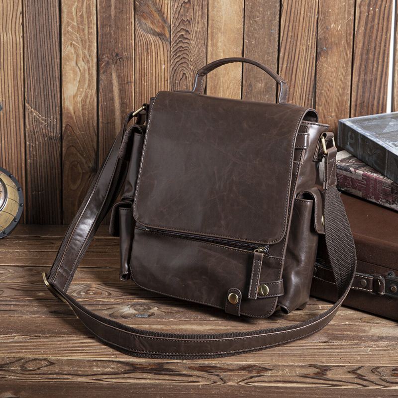 Miesten Pu Nahka Vintage Business Monitoimi Monitoimikorttipaikat Useita Taskuja Crossbody Laukku Olkalaukku