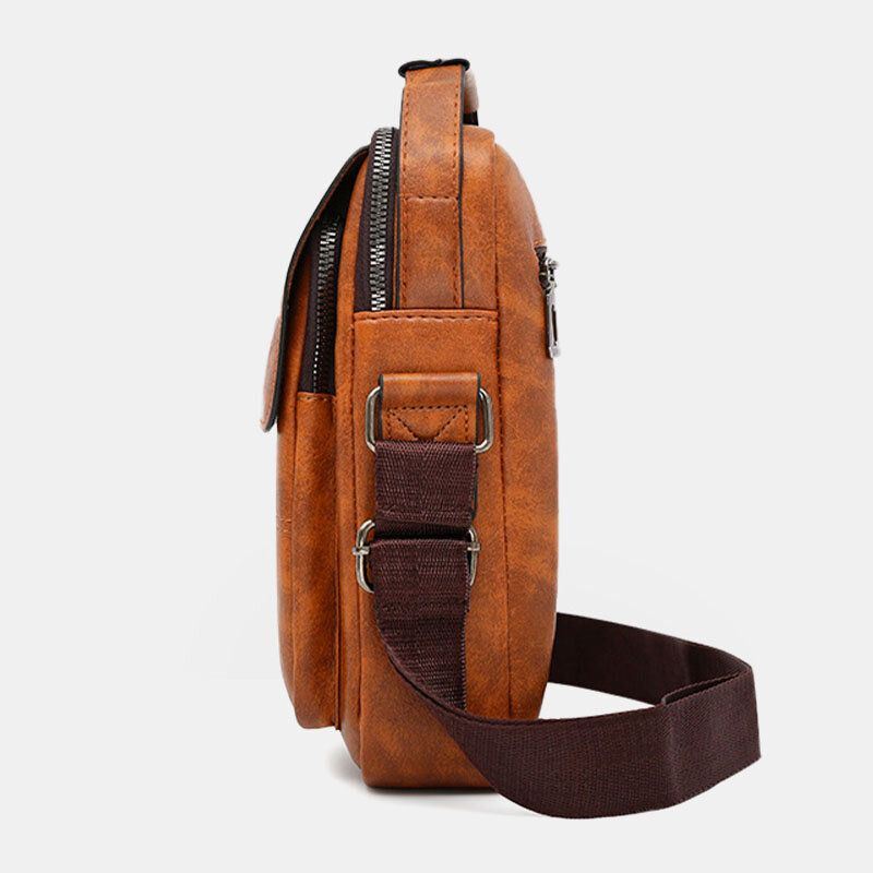 Miesten Pu Nahka Vintage Texture Suuri Kapasiteetti Vetoketju Sisustus Crossbody Laukku Olkalaukku Käsilaukku