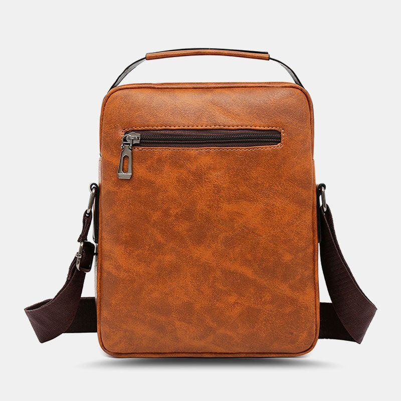 Miesten Pu Nahka Vintage Texture Suuri Kapasiteetti Vetoketju Sisustus Crossbody Laukku Olkalaukku Käsilaukku