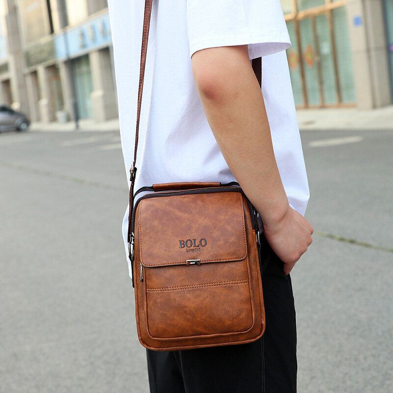 Miesten Pu Nahka Vintage Texture Suuri Kapasiteetti Vetoketju Sisustus Crossbody Laukku Olkalaukku Käsilaukku