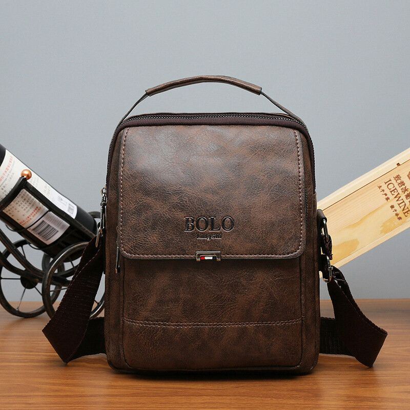 Miesten Pu Nahka Vintage Texture Suuri Kapasiteetti Vetoketju Sisustus Crossbody Laukku Olkalaukku Käsilaukku