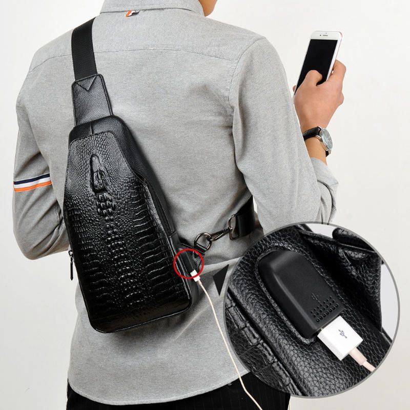 Miesten Pu-nahkainen Krokotiilipainettu Muoti Crossbody-laukku Rintalaukku