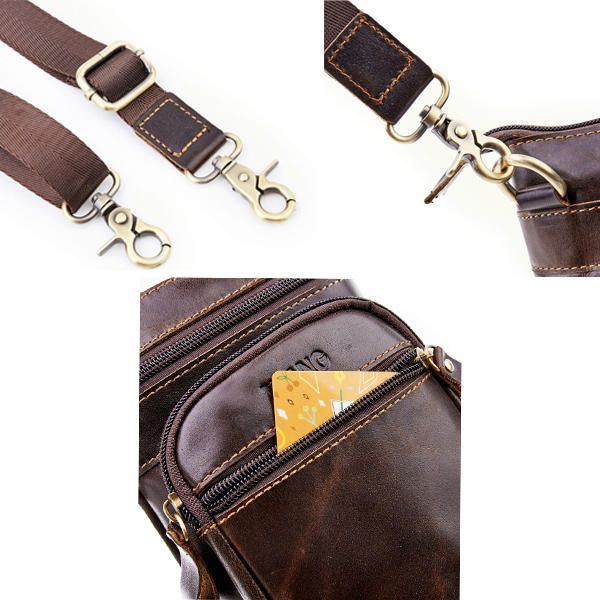 Miesten Puhelinlaukku Monitoiminen Öljyvaha Crossbody Laukku Vyötärölaukku