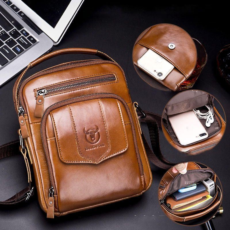 Miesten Rento Aidosta Nahasta Valmistettu Olkalaukku Crossbody-laukku Ulkokäyttöön