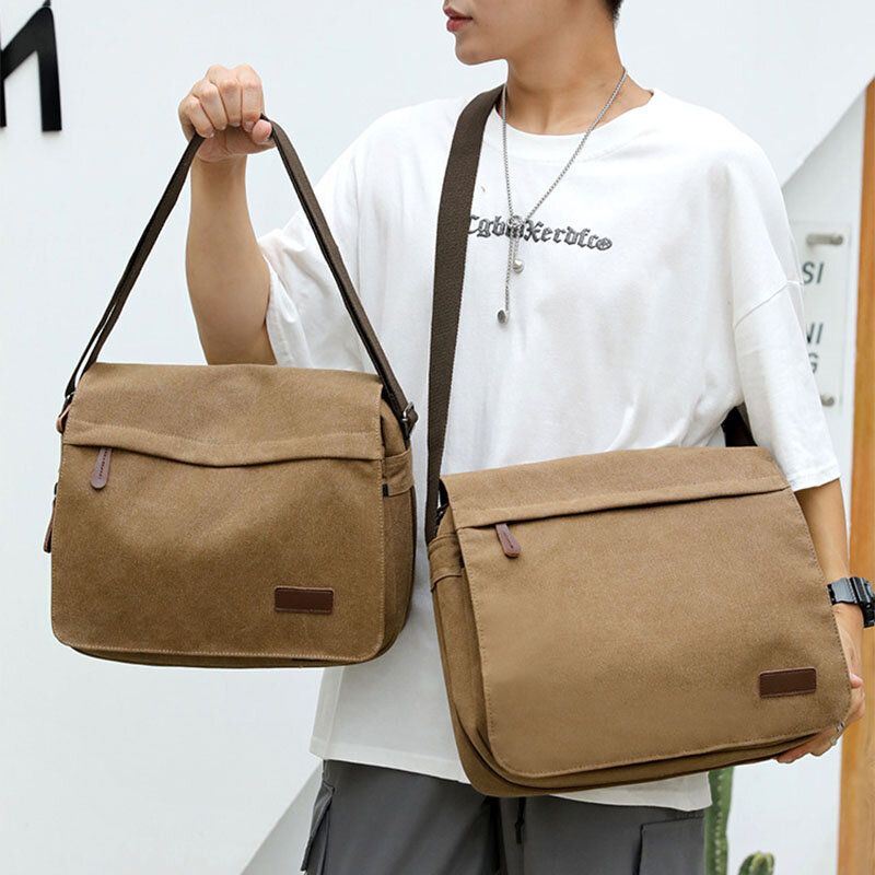 Miesten Retro Canvas Edessä Vetoketjutasku Crossbody Olkalaukku Jatkettava Design Rento Matkalaukku