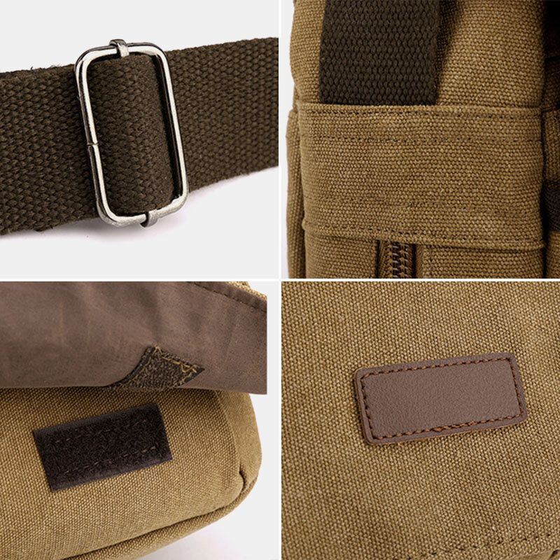 Miesten Retro Canvas Edessä Vetoketjutasku Crossbody Olkalaukku Jatkettava Design Rento Matkalaukku