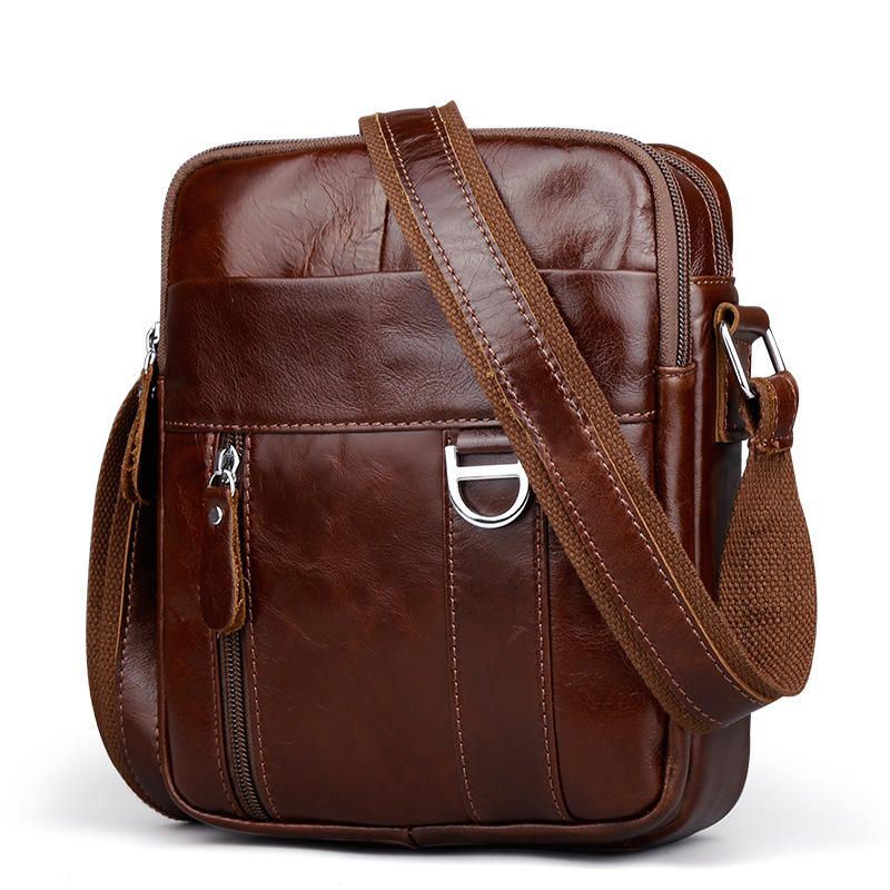 Miesten Ruskea Aitoa Nahkaa Oleva Olkalaukku Messenger Crossbody -salkkulaukku Ipad Minille