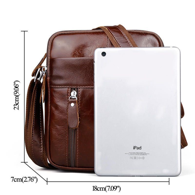 Miesten Ruskea Aitoa Nahkaa Oleva Olkalaukku Messenger Crossbody -salkkulaukku Ipad Minille