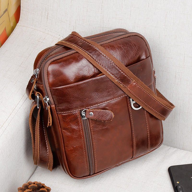 Miesten Ruskea Aitoa Nahkaa Oleva Olkalaukku Messenger Crossbody -salkkulaukku Ipad Minille