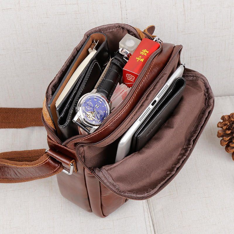 Miesten Ruskea Aitoa Nahkaa Oleva Olkalaukku Messenger Crossbody -salkkulaukku Ipad Minille