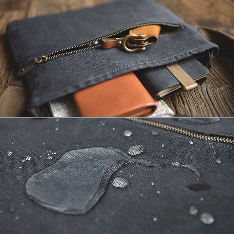 Miesten Simple Oil Wax Canvas Messenger Bag Vedenpitävä Vahvistettu Polyesteri Nauha Crossbody Laukku Olkalaukku