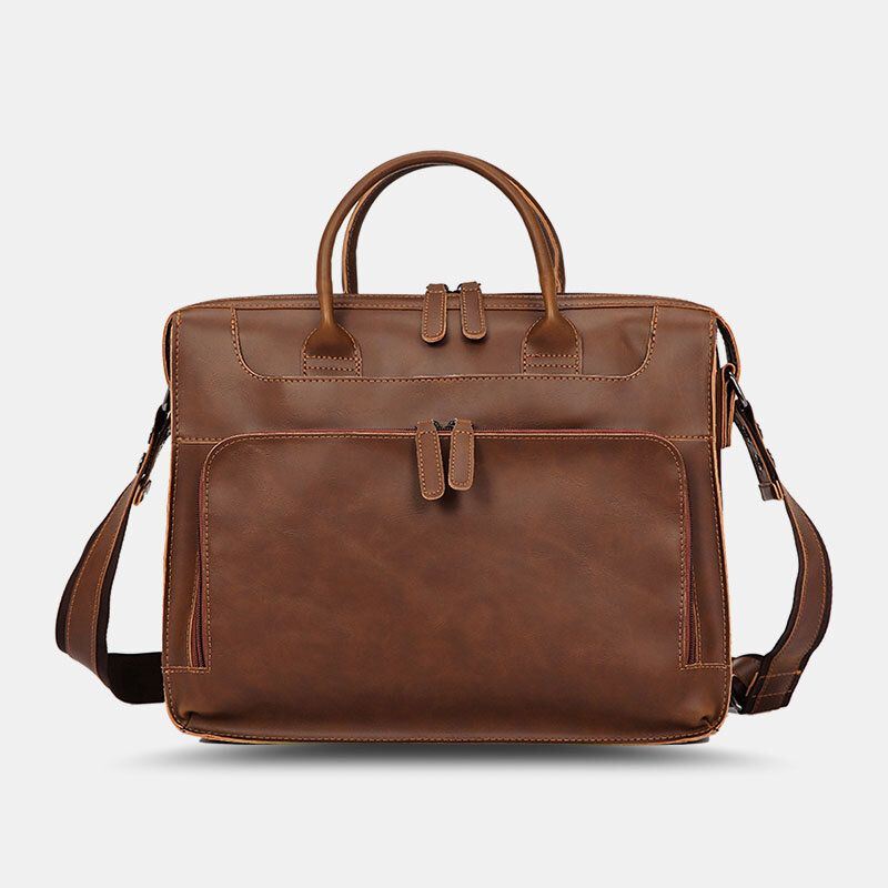Miesten Vaakasuuntainen Monitaskuinen Monitaskuinen Salkku Vintage Pu-nahkainen 14 Tuuman Kannettava Laukku Crossbody Laukku Olkalaukku Käsilaukku
