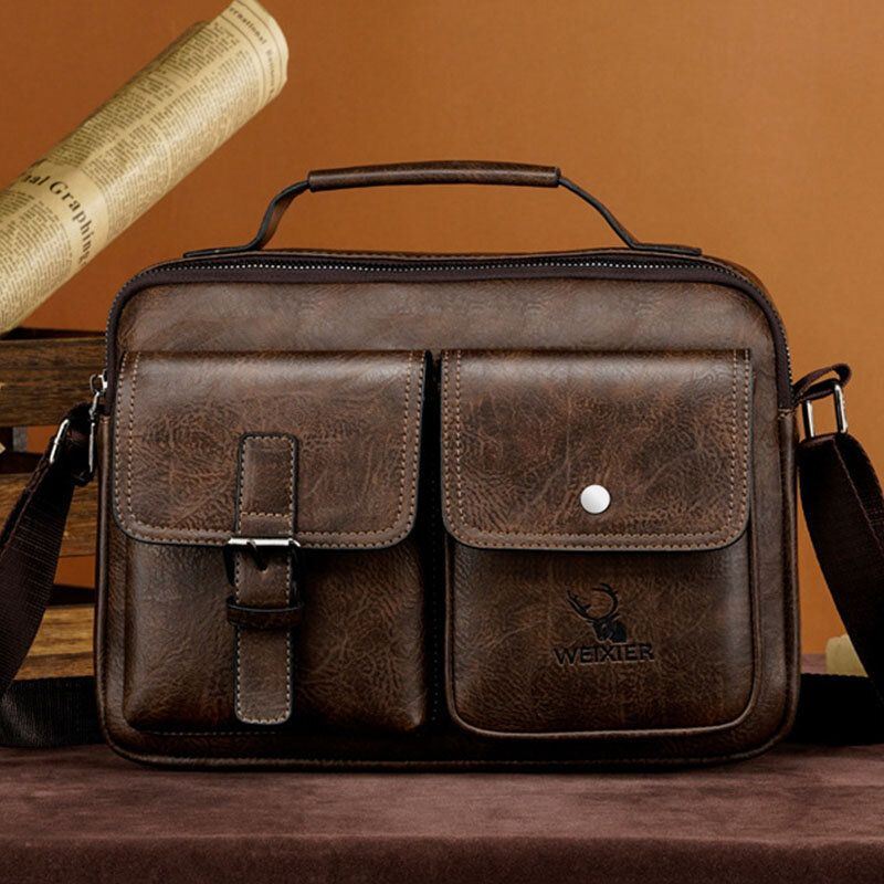 Miesten Vaakasuuntainen Suuri Kapasiteetti Pu-nahkainen Crossbody Laukut Vedenpitävä Kulutusta Kestävä Messenger Bag Olkalaukku Käsilaukku
