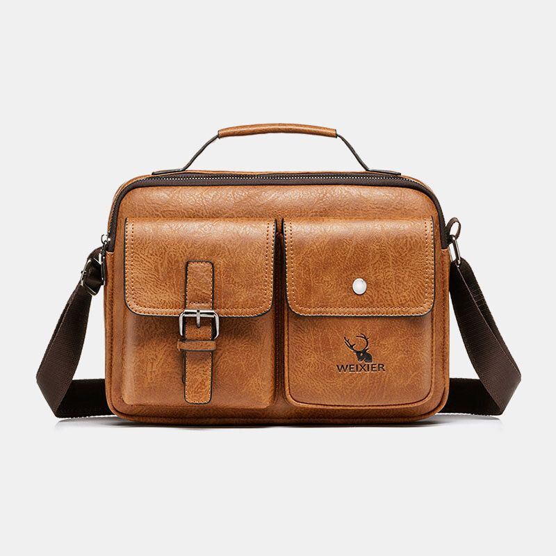 Miesten Vaakasuuntainen Suuri Kapasiteetti Pu-nahkainen Crossbody Laukut Vedenpitävä Kulutusta Kestävä Messenger Bag Olkalaukku Käsilaukku