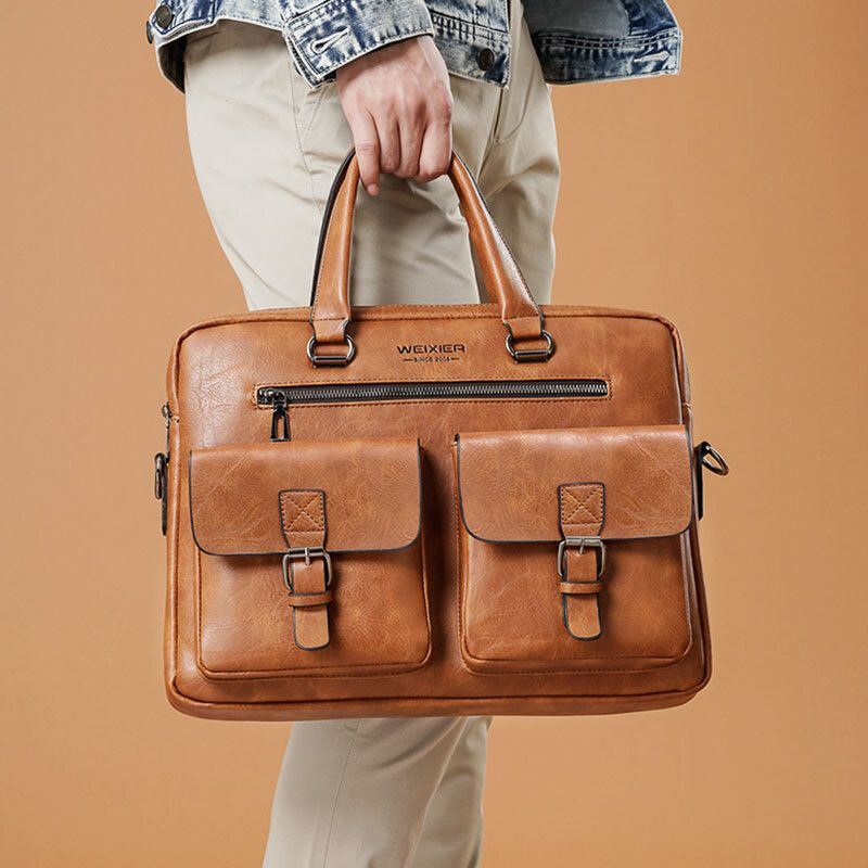 Miesten Vetoketjullinen Monitaskuinen Käsilaukku Suuri Kapasiteetti Varkaudenesto Retro 13.3 Tuuman Kannettavan Tietokoneen Salkku Crossbody Laukut