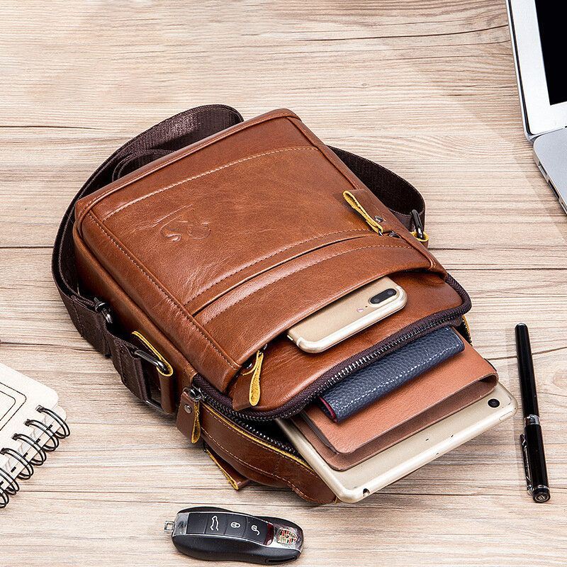 Miesten Vintage Aitoa Nahkaa Monitoiminen Kulutusta Kestävä Crossbody Laukku Rento Olkalaukku