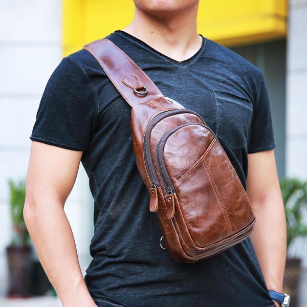 Miesten Vintage Aitoa Nahkaa Oleva Retro-crossbody-laukku Rintalaukku