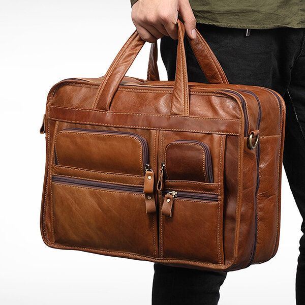 Miesten Vintage Aitoa Nahkaa Suuri Tilavuus Business-käsilaukku Crossbody-laukku