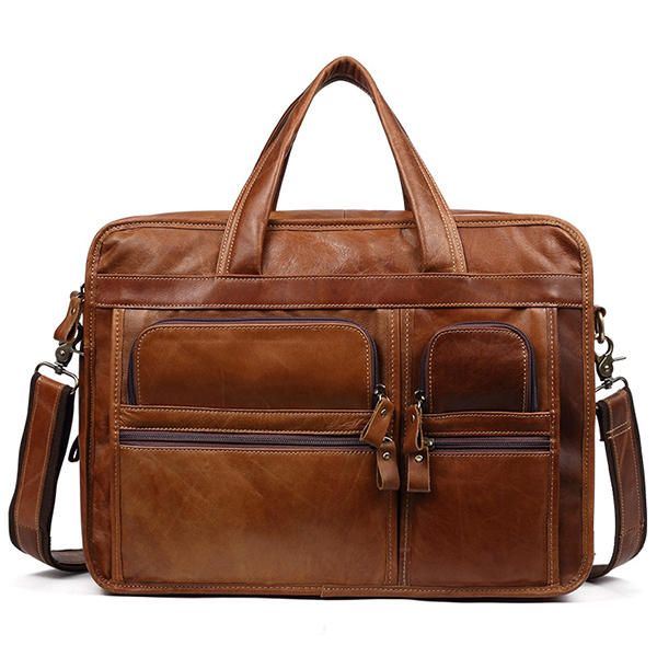 Miesten Vintage Aitoa Nahkaa Suuri Tilavuus Business-käsilaukku Crossbody-laukku