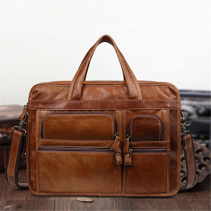 Miesten Vintage Aitoa Nahkaa Suuri Tilavuus Business-käsilaukku Crossbody-laukku