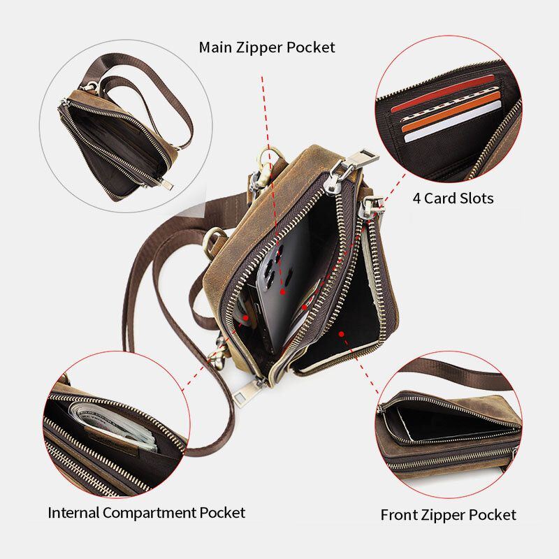 Miesten Vintage Aitoa Nahkaa Vetoketjulla Sivussa Vaihdettavat Hihnat Crossbody Laukku Suurikapasiteettinen Vyölaukku Vyötärölaukku