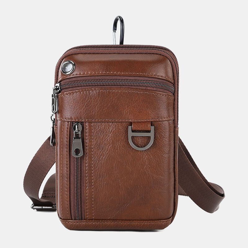 Miesten Vintage Aitoa Nahkaa Yksivärinen Urheilullinen Crossbody Laukku Puhelinlaukku