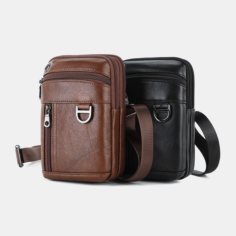Miesten Vintage Aitoa Nahkaa Yksivärinen Urheilullinen Crossbody Laukku Puhelinlaukku