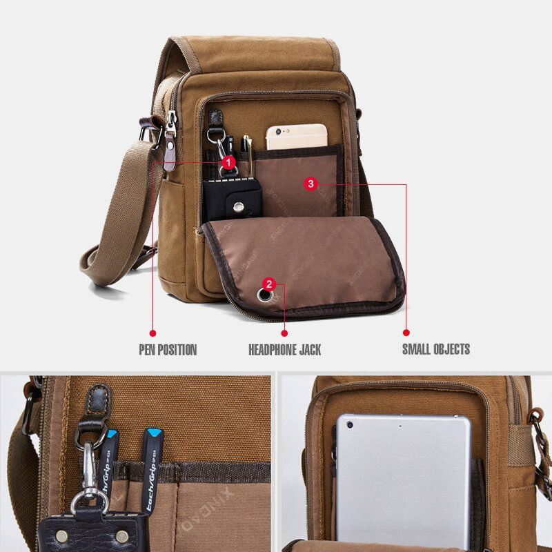 Miesten Vintage Canvas - Monitoiminen Ilmanvaihto Crossbody Bag Business Olkalaukku