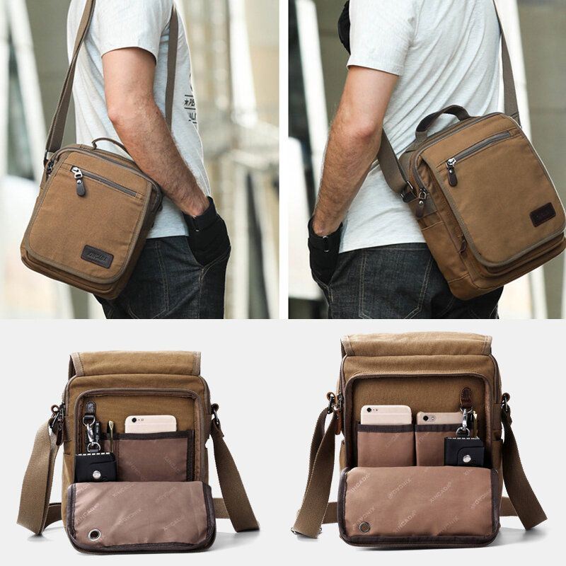 Miesten Vintage Canvas - Monitoiminen Ilmanvaihto Crossbody Bag Business Olkalaukku