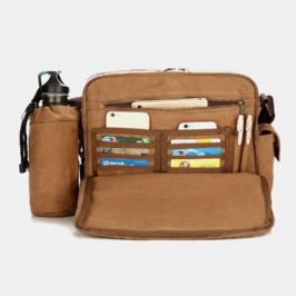 Miesten Vintage Canvas Suuri Kapasiteetti Monitoiminen Vesipullo Tasku Crossbody Laukku Rento Olkalaukku