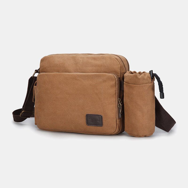 Miesten Vintage Canvas Suuri Kapasiteetti Monitoiminen Vesipullo Tasku Crossbody Laukku Rento Olkalaukku