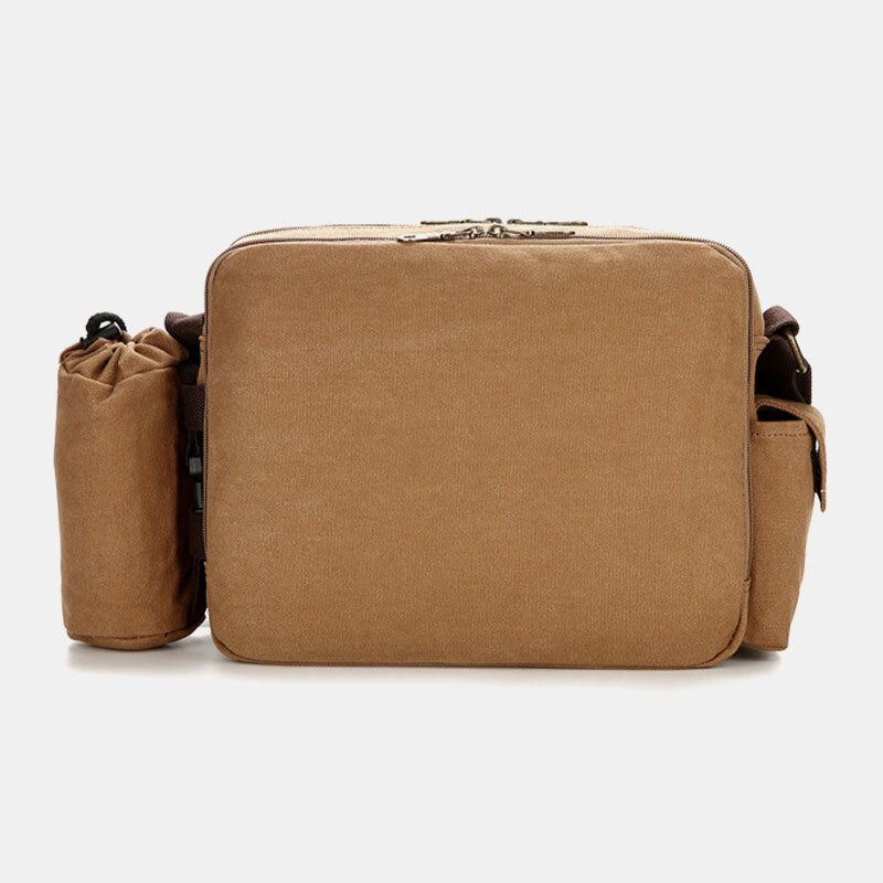 Miesten Vintage Canvas Suuri Kapasiteetti Monitoiminen Vesipullo Tasku Crossbody Laukku Rento Olkalaukku