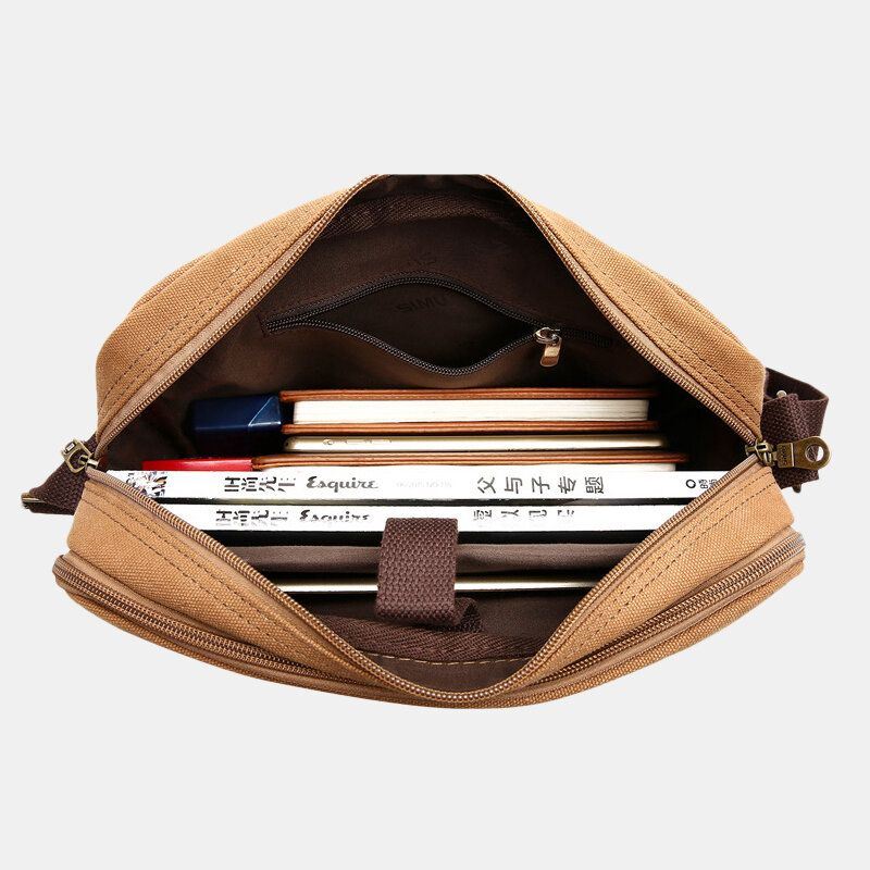 Miesten Vintage Canvas Suuri Kapasiteetti Monitoiminen Vesipullo Tasku Crossbody Laukku Rento Olkalaukku